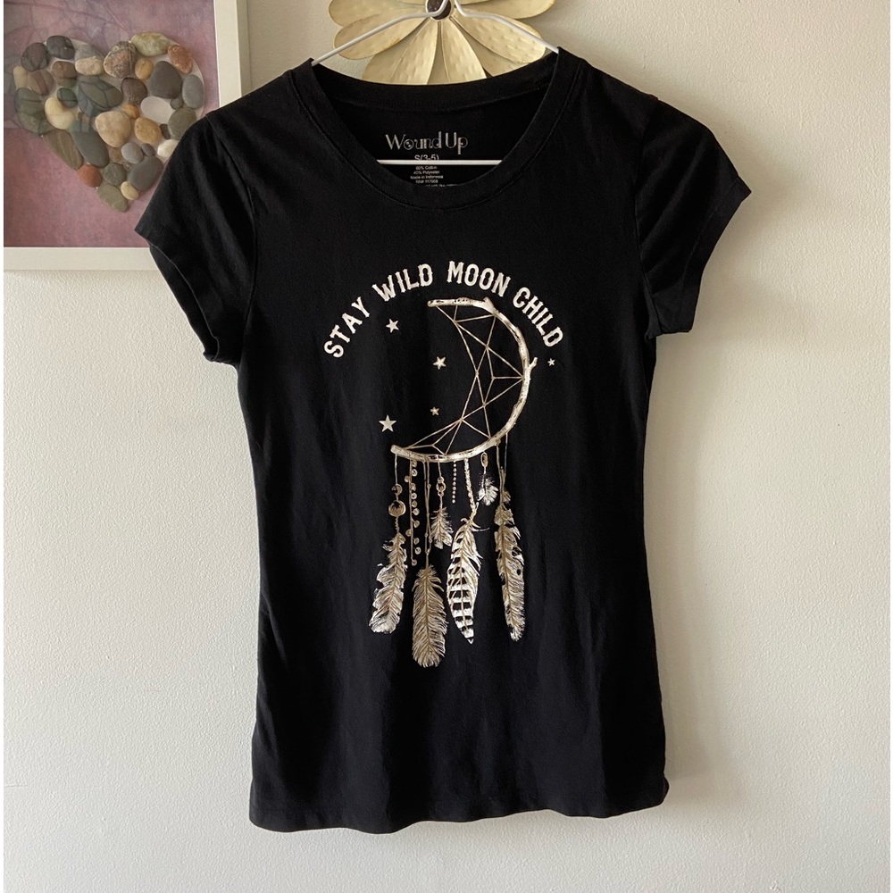 Wound Up Women’s Stay Wild Moon Child Black Tee Size Small